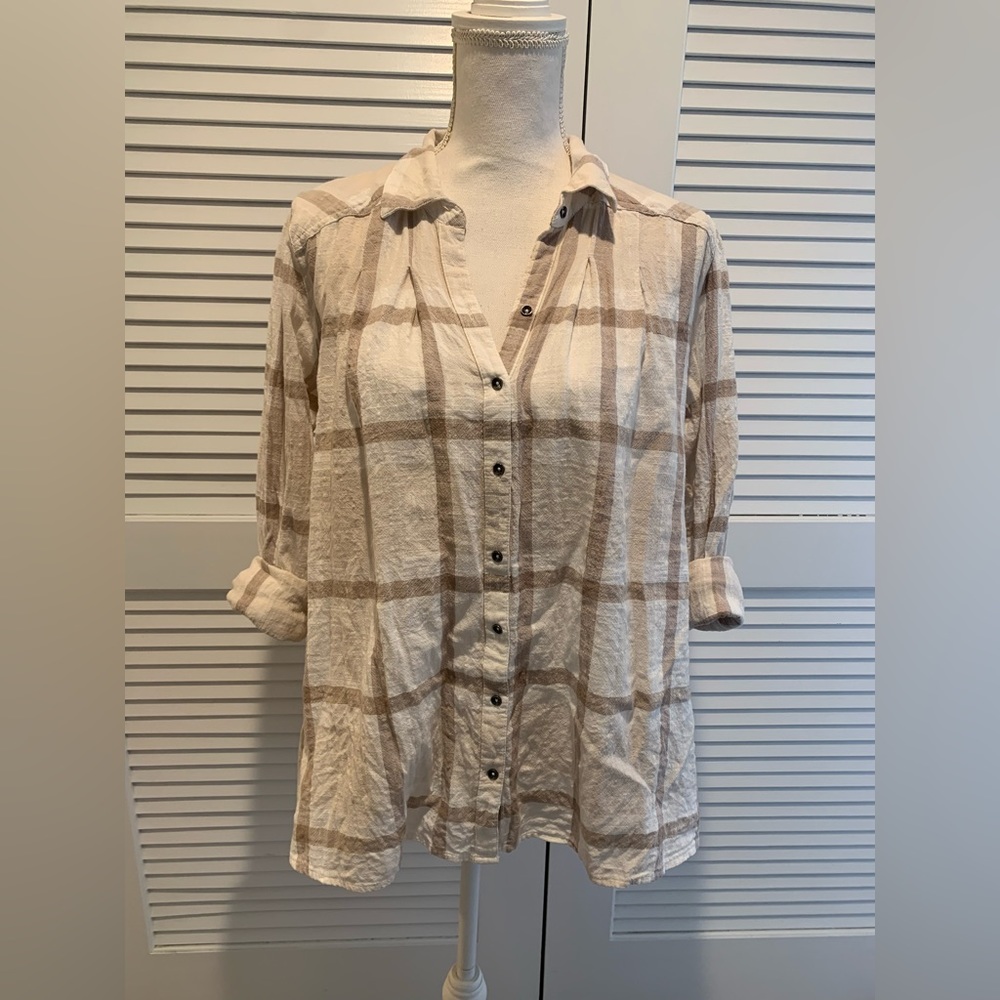 FREE PEOPLE Cream Peppy In Plaid Blouse M - Picture 3 of 8